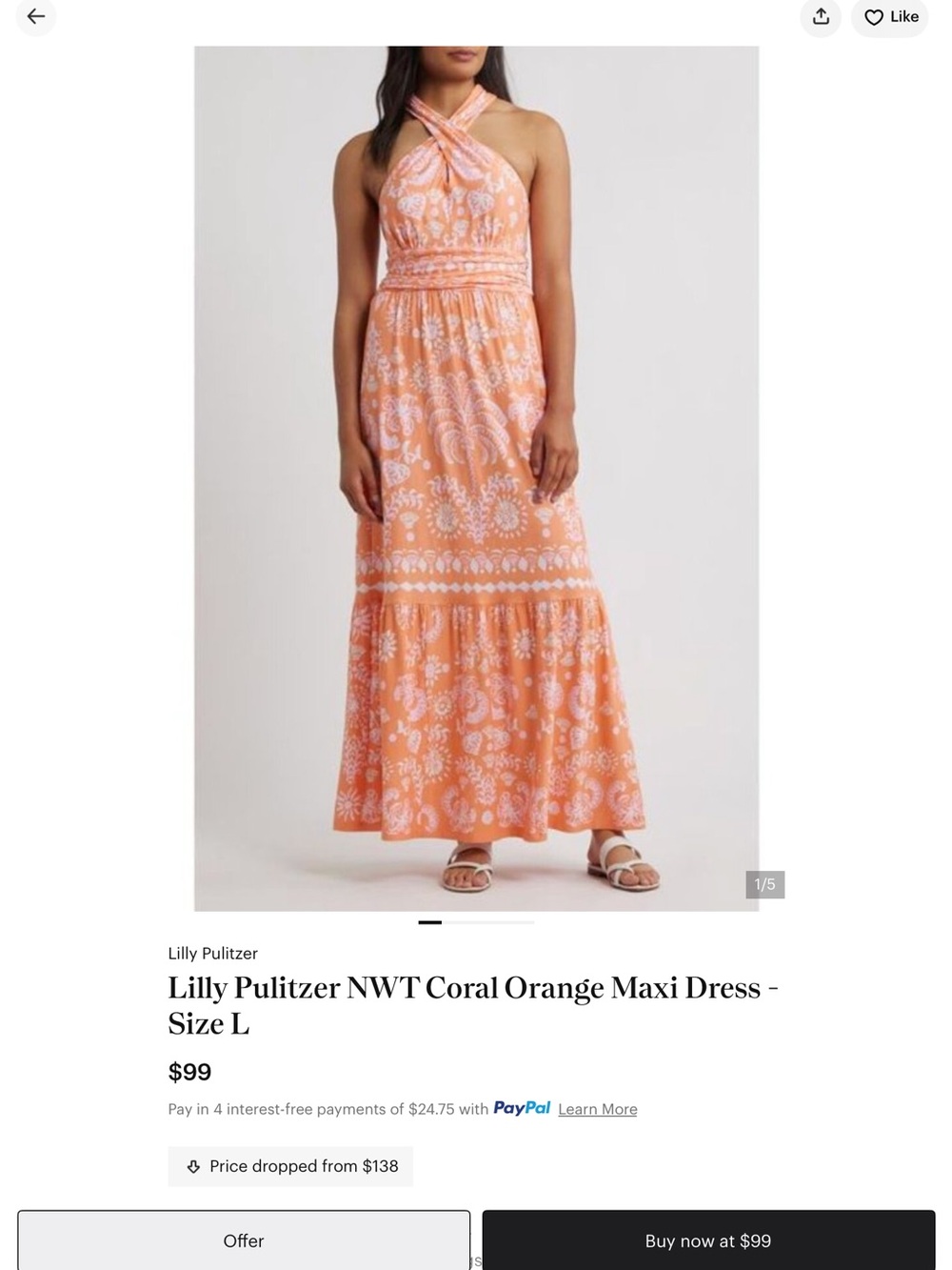 Lilly Pulitzer Peach-Orange Halter Maxi Dress